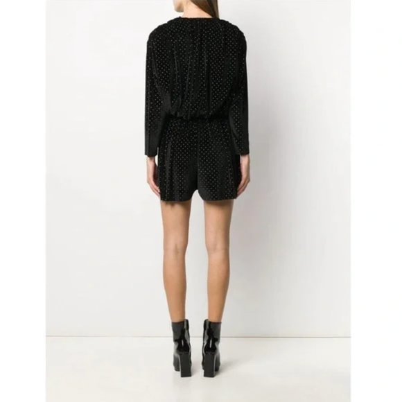 Balenciaga Black Velvet Gold Studded V-neck Relaxed Fit Mini Romper Size Medium - Picture 4 of 12